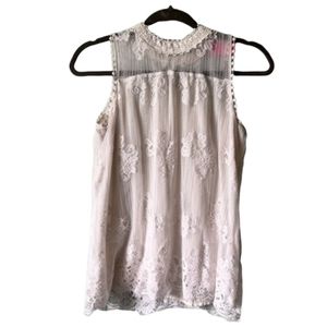 Vintage white lace double layer high neck babydoll blouse small